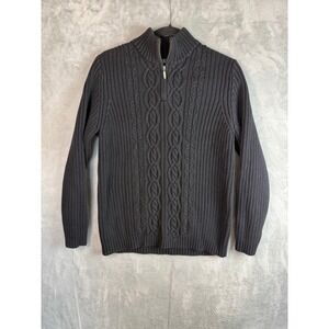 VTG LANDS END Womens 10 Cable Knit Full Zip Sweater  Navy blue Cotton Old money